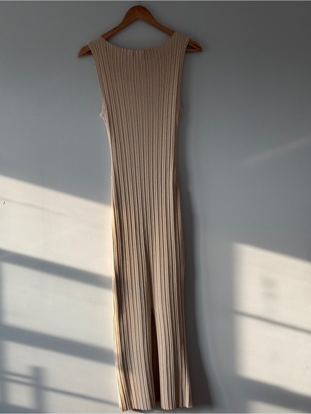 Quince Cotton Cashmere Ribbed Sleeveless Midi Dress - Heather Oatmeal - Size M - Picture 4 of 16